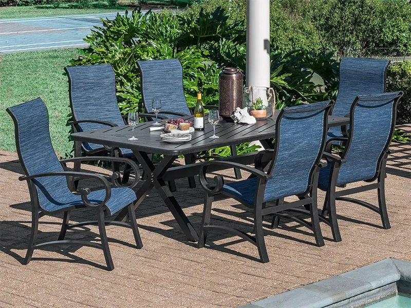 Solstice aged bronze aluminium med slynge 7-delt spisebord (84X42 tommer spisebord)