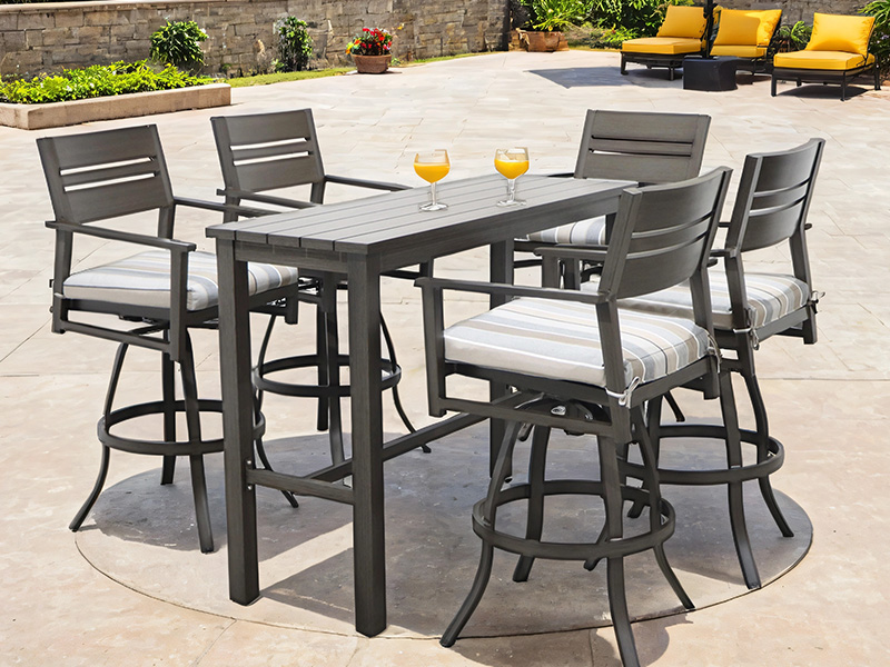 Aspect 6-delt UV-resistent aluminium Patio drejelig barstol sæt